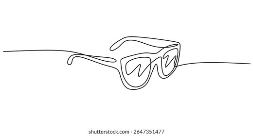 Um desenho de linha de óculos de sol, um ícone mínimo de estilo de verão, perfeito para um logotipo de marca de moda ou um cabeçalho de blog de viagem.