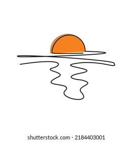 One line drawing of sunset over the sea. Vector illustration of sun and sea. Isolated on a white background. Editable vector for logo, icon, symbol, poster and web banner. Eps 10. 