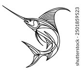 one line drawing swordfish animal vector illustration template design