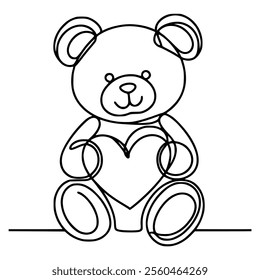 one line drawing teddy bear with heart toy vector illustration template design