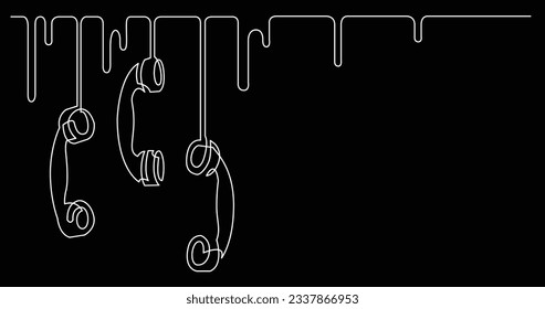 dibujo de una línea de tres receptores de teléfono colgantes con espacio de copia