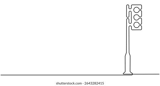 One line drawing of a traffic light, Light traffic one line continuous. Light traffic line art. Hand drawn vector art, Continuous one line drawing of traffic lights with poles to regulate vehicle.