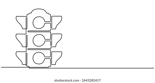 One line drawing of a traffic light, Light traffic one line continuous. Light traffic line art. Hand drawn vector art, Continuous one line drawing of traffic lights with poles to regulate vehicle.