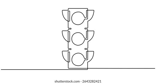 One line drawing of a traffic light, Light traffic one line continuous. Light traffic line art. Hand drawn vector art, Continuous one line drawing of traffic lights with poles to regulate vehicle.