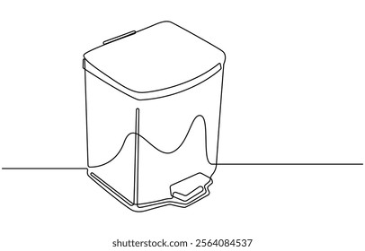 one line drawing trash bin clean environment vector, One continuous line drawing of garbage container. Plastic recycle waste dustbin in simple linear style