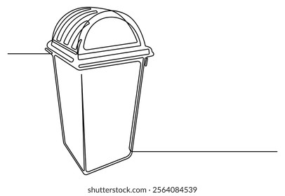 one line drawing trash bin clean environment vector, One continuous line drawing of garbage container. Plastic recycle waste dustbin in simple linear style