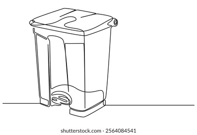 one line drawing trash bin clean environment vector, One continuous line drawing of garbage container. Plastic recycle waste dustbin in simple linear style