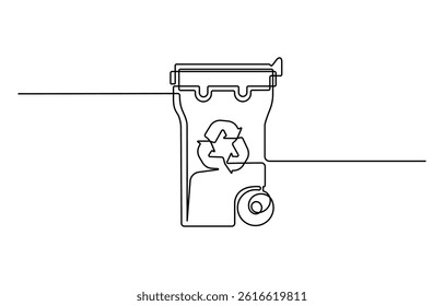 One line drawing trash bin clean environment vector, One continuous line drawing of garbage container, Plastic recycle waste dustbin in simple linear style.