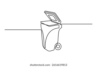 One line drawing trash bin clean environment vector, One continuous line drawing of garbage container, Plastic recycle waste dustbin in simple linear style.