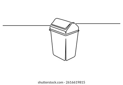 One line drawing trash bin clean environment vector, One continuous line drawing of garbage container, Plastic recycle waste dustbin in simple linear style.