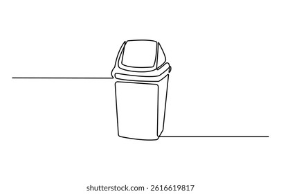 One line drawing trash bin clean environment vector, One continuous line drawing of garbage container, Plastic recycle waste dustbin in simple linear style.