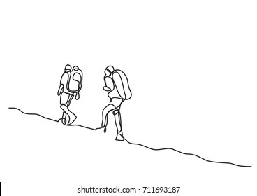 One Line Drawing Of Travelers Walking