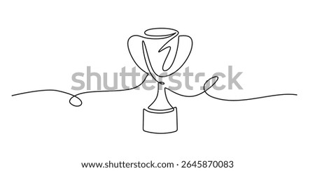 One line drawing of a trophy symbolizing victory and success, a minimal icon for a competition logo or an award certificate graphic.