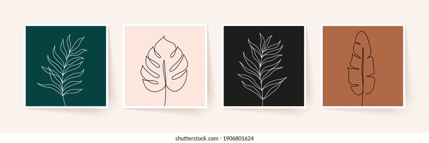 One line drawing of tropical palm leaves. Modern single line art. Vector illustration.