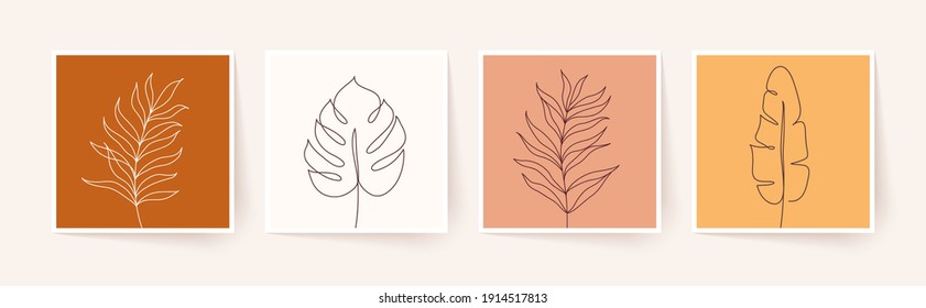 One line drawing of tropical palm leaves. Modern single line art. Vector illustration.