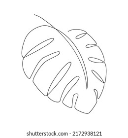 Dibujo de una línea de hojas tropicales de palma. art. Ilustración vectorial.