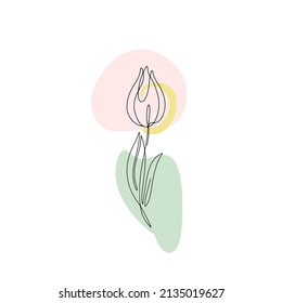 Un tulipán de dibujo de una línea. Flor de línea simple dibujada a mano con fondo abstracto neutro de formas