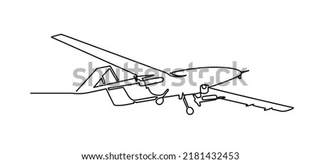 One line drawing Turkish operational tactical medium-altitude unmanned aerial vehicle Bayraktar TB2. One continuous drawn single art line 