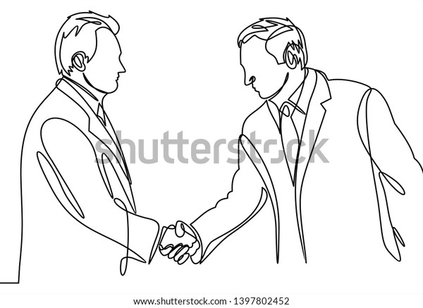 One Line Drawing Two Businessmen Suitcase Stock Vector Royalty Free