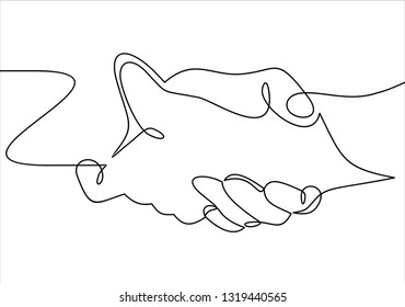 One line drawing of two gripping hand each other  