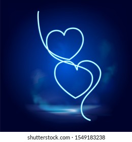 One line drawing two hearts neon vector icon. One line art, illustration.