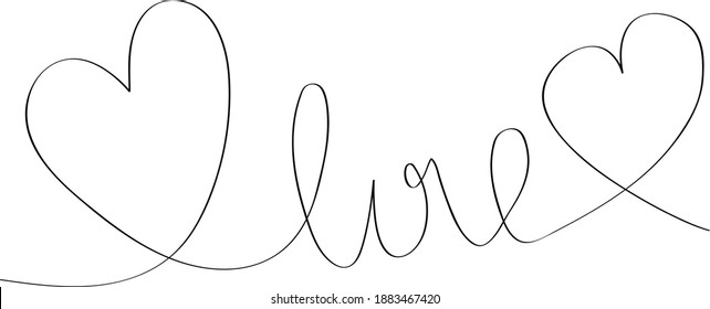 one line drawing of two hearts with the inscription love