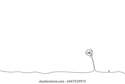 One line drawing typography flower. Element on minimalist black linear sketch isolated on white background. Vector illustration