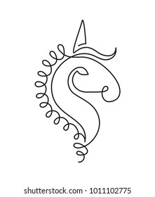One line drawing Unicorn. Concept for logo, icon, flyer, poster. Magic character. Black and white design. Vector illustration.