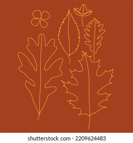 One line drawing of vector autumn leaves. Modern single line art, aesthetic outline. Ideal for home decor such as posters, wall art, printed bag or t-shirt, sticker, mobile phone cas