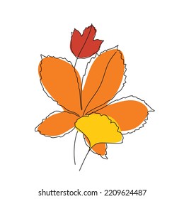 One line drawing of vector autumn leaves. Modern single line art, aesthetic outline. Ideal for home decor such as posters, wall art, printed bag or t-shirt, sticker, mobile phone cas