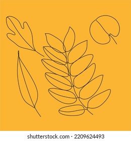 One line drawing of vector autumn leaves. Modern single line art, aesthetic outline. Ideal for home decor such as posters, wall art, printed bag or t-shirt, sticker, mobile phone cas