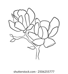 Eine Linie Zeichnung Vektor Zweig mit Blumen. Botanische Single Line Art, ästhetische Kontur. Perfekt für Home Decor, Wandkunst, Poster, Tasche oder T-Shirt Print, Aufkleber, Handyhülle, Social Media.