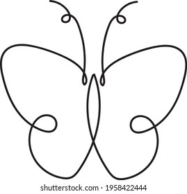 Dibujo de una línea Vector Mariposa para logotipo. Ilustración minimalista de Doodle. Loma negra aislada sobre fondo blanco