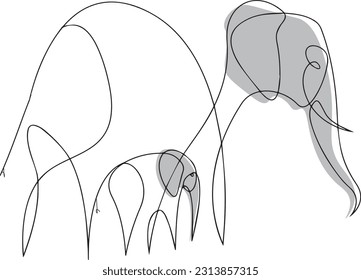 One line drawing vector elephant
