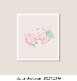 One line drawing vector flowers. Contemporary one-line art, aesthetic flower contour with colored spots. Perfect for home decor, posters, wall art, print bag or t-shirt, sticker, mobile phone case.
