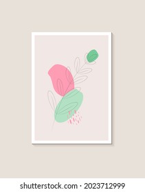 One line drawing vector flowers. Contemporary one-line art, aesthetic contour with colored spots. Perfect for home decor, posters, wall art, print bag or T-shirt, sticker, mobile phone case.