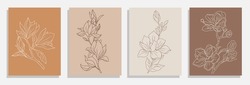 One Line Drawing Vector Magnolia Flowers Print Set