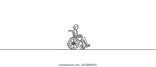 One line drawing vector of man, woman in wheelchair