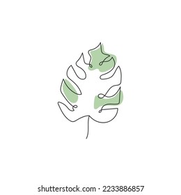 One line drawing vector monstera leaf. Modern single-line art, aesthetic contour. Perfect for home decor such as posters, wall art, tote bag, t-shirt print, sticker, mobile case, logo