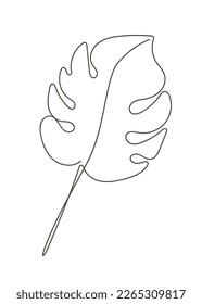 One line drawing vector monstera leaf. Modern single line art. Good for home decor such as posters, wall art.
