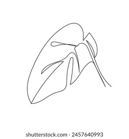 One line drawing vector monstera leaf. Modern single line art, aesthetic contour.Plant Art design for print, cover, wallpaper, Minimal and natural wall art. Vector