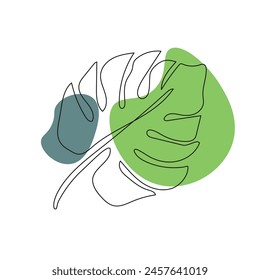 One line drawing vector monstera leaf with pastel color.Modern single line art, aesthetic contour. erfect for home decor such as posters, wall art, tote bag or t-shirt print.