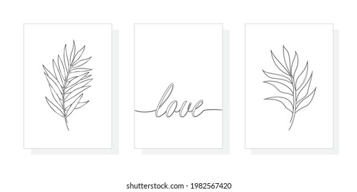 One line drawing vector palm tree leaves. Modern single line art, aesthetic contour. Perfect for home decor such as posters, wall art, tote bag or t-shirt print, sticker, mobile case