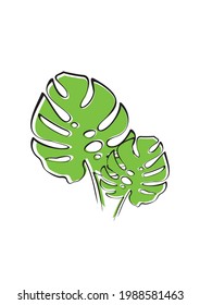 Hojas de palmeras vectoriales de dibujo de una línea. Arte moderno de una sola línea, contorno estético. Perfecto para la decoración de la casa, como carteles, arte en la pared, bolsos de té o camisetas, pegatinas, estuche móvil
