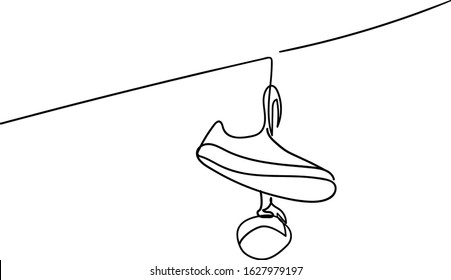 one line drawing vector, sneakers illustration, shoes hanging on power lines, Shoe dangling, shoes on wires drawing,