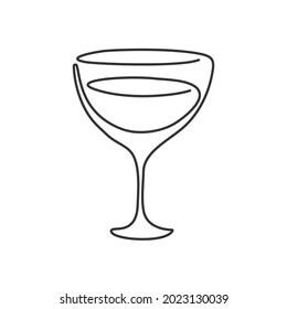 One line drawing vermouth or martini glass on white backdrop. Wine. Vector cartoon graphic sketch for celebration design. Continuous line way. Hand drawn party drinks concept. Freehand drawing style.

