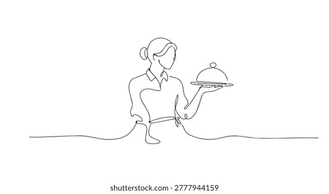 One line drawing waitress
