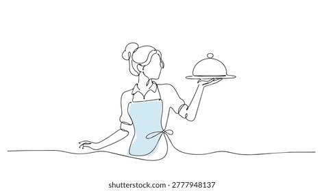 One line drawing waitress
