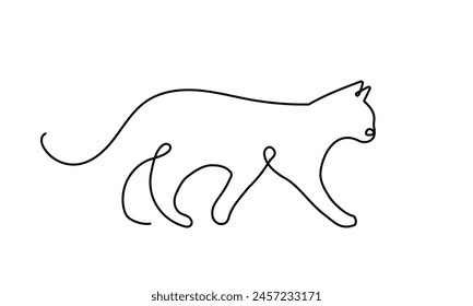 Una línea dibujando un gato andante. Ilustración lineal minimalista. Vector 