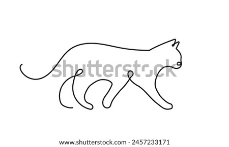 One line drawing walking cat. Linear minimalistic illustration. Vector 